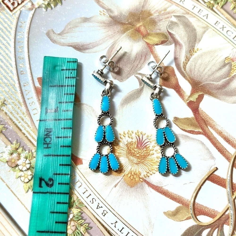 SOLD Boho String Blue & Silver Tone Beaded Stud Earrings - Picture 6 of 7